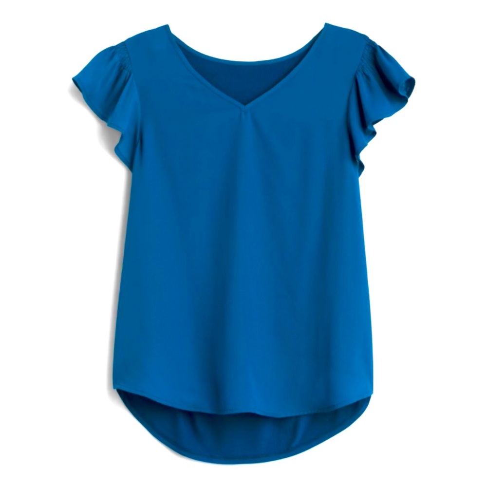 Papermoon • Emani Flutter Sleeve Mixed Material Blouse • Blue • Large